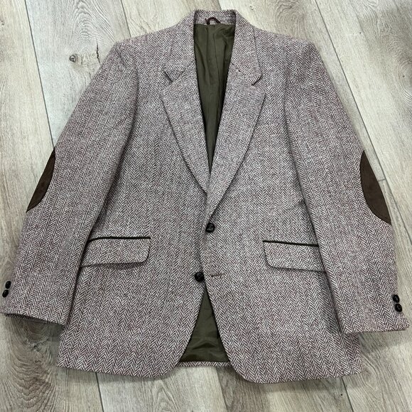 VTG HARRIS TWEED Brown Herringbone 2-Btn Sport Jacket Blazer sz US 40 R - Picture 2 of 7